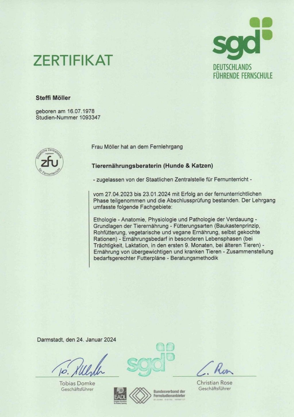 Tierernährungsberaterin für Hunde und Katzen